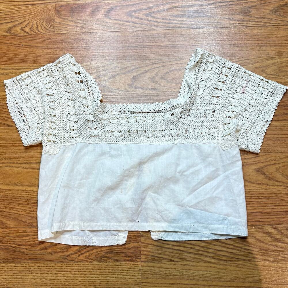 Antique Edwardian Corset Cover Crochet Lace White Boho Ivory Handmade XS